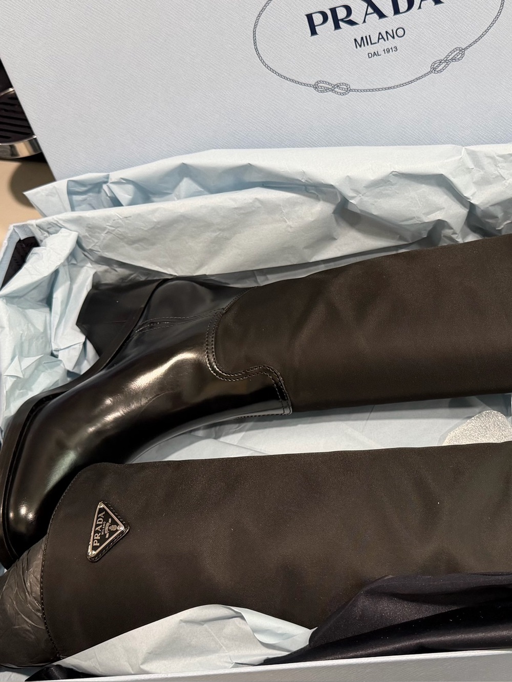 Prada Black nylon and Leather Boots